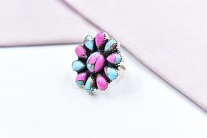 Handmade Cotton Candy Dahlia Sterling <b>Silver</b> <b>Adjustable</b> <b>Ring</b> Natural Gemstone Vintage Fancy Design Unisex Wedding Jewelry for - Product Image 4