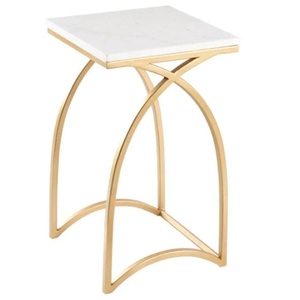 Accessoires décoratifs de meubles de table de chevet Table d'appoint en métal plaqué or avec dessus en marbre - Product Image 3
