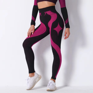 Leggings de sport taille haute sans couture pour femmes avec contrôle du ventre taille élastique Gym Fitness porter des pantalons de Yoga simples motif solide - Product Image 5