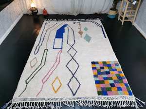Alfombra marroquí de lana tejida a mano Azilal abstracta Linda alfombra blanca de tamaño personalizado Alfombra colorida tribal Alfombras funky a precio de fábrica - Product Image 2