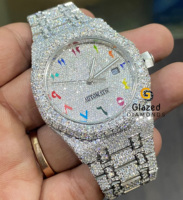 Montre mécanique de luxe en diamant moissanite, boîtier en acier inoxydable, verre en cristal, mouvement ETA, analogique, montre pour homme personnalisée, 41 mm