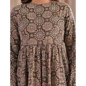 ชุดเดรสอานาร์กาลีผ้าฝ้ายสีเบจพิมพ์ลายด้วยมือแบบปากีสถาน ผ้าจอร์เจตต์สไตล์อินเดีย ซารี ซัลวาร์ คามีซ วิธีการพิมพ์ลายด้วยมือ - Product Image 2