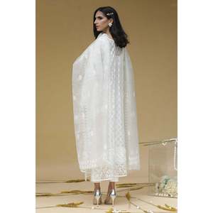 Conjunto de Camisa de Chifón Blanco con Dupatta y Pantalones para Primavera/Verano - Product Image 6