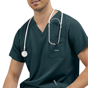 Unisex Medical <b>Scrub</b> Suit V Neck Short Sleeve Top Cargo Pants Woven Fabric Eco-Friendly Beauty <b>Salon</b> Customized Color - Product Image 3