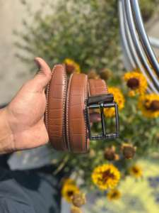 เข็มขัดหนังวัวทำมือ ปักลายจระเข้สีน้ำตาล หัวเข็มขัดเหล็กสไตล์ตะวันตก กว้าง 3.5 ซม. ยาว 120 ซม. ปรับแต่งได้ - Product Image 3