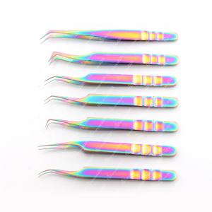 Pince à épiler d'extension de cils en acier inoxydable japonais avec logo personnalisé pointe pointue enduite multicolore sous marque privée - Product Image 3