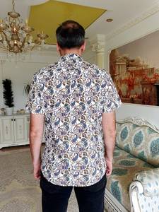 เสื้อเชิ้ตผู้ชายสไตล์โบฮีเมียนไซส์ใหญ่เสื้อเชิ้ตแบบมีกระดุมลายแอบสแตรกต์สไตล์ฮิปปี้พื้นเมืองมีกระดุม