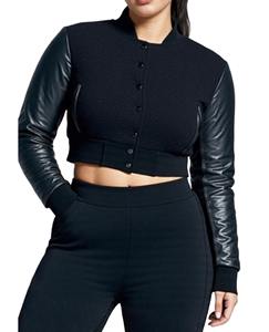 Bulk Ladies Varsity Crop Top Jacket Premium Wool Blend Chaqueta recortada estilo béisbol Ideal para ropa de calle y equipos - Product Image 3