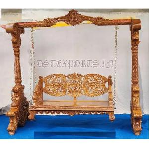 Columpio pulido Natural de calidad superior para el hogar Columpio tallado en madera antigua Jhula Pavo real tallado Columpio de madera de teca natural Jhoola - Product Image 1