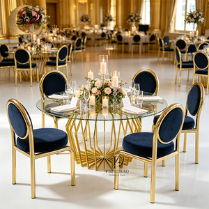 Sidixuan C195 Dining Room Furniture Modern Stainless Steel Rectangle <b>Gold</b> Event <b>Table</b> and Chairs for Hotel Use - Product Image 1