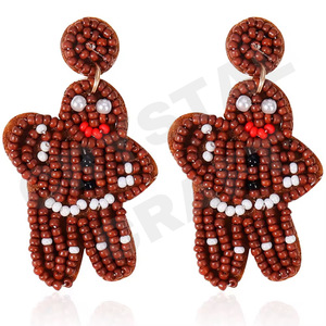 Boucles d'oreilles perlées de couleur orange pour femmes patriotique Memorial Day Orange blanc bleu couleur tissu matériel - Product Image 6