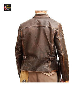 Chaqueta de Cuero Marrón Estilo Bomber para Invierno, Cuero Vacuno Genuino, Logotipo Frontal Desgastado, Producción al por Mayor - Product Image 2
