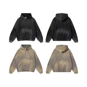 2025 hiver polaire Streetwear en détresse surdimensionné Vintage lavage à l'acide à capuche hommes et femmes 100% coton poids lourd à capuche - Product Image 1