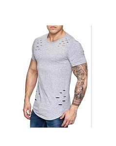 High Quality Crop <b>Top</b> <b>Distressed</b> T Shirt Unisex Oversize Custom Print Ripped Off Loose Fit Longline Casual Wear Shirts - Product Image 3