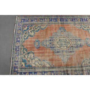 Classique Orange Bleu Patchwork Écologique Moyen Pile Tapis 6'1 "x 9' Style Turc Salle À Manger Laine Latex Tabriz Rectangle - Product Image 3