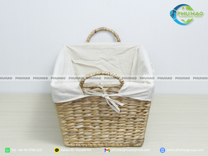 Panier de rangement artisanal en jacinthe d'eau panier de rangement polyvalent en jacinthe d'eau avec cadre en métal décor naturel pour la maison - Product Image 6