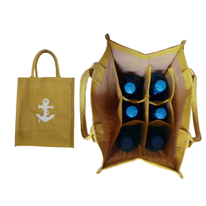 กระเป๋าใส่ไวน์ผ้ากระสอบแฟชั่น6ขวดพร้อมที่จับผ้าฝ้ายและเชือกพิมพ์โลโก้ตามสั่งสำหรับช้อปปิ้งบรรจุภัณฑ์โปรโมชั่น - Product Image 3