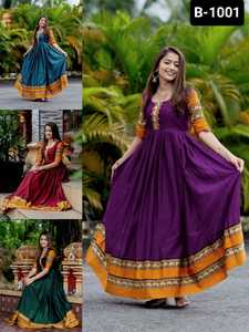 Vêtements traditionnels indiens style indien du sud Vichitra soie Anarkali longues robes unies avec grande taille disponible pour les vêtements de mariage - Product Image 5