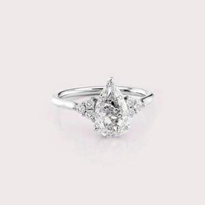 IGI Certified Pear Cut Lab Grown Diamond Engagement / Wedding <b>Ring</b> with Cluster Side Diamonds in 14K Yellow / White & Rose Gold - Product Image 6