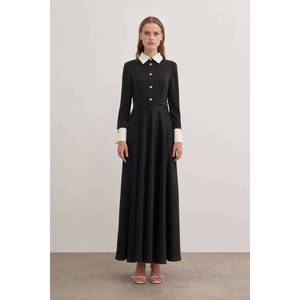 Robe droite élégante avec bordure noire, col rabattu, manches longues, coupe confortable - Product Image 4
