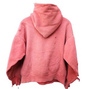 Sudadera con capucha desgastada lavada con ácido para hombre en tallas grandes logotipo personalizado ropa de calle bordada serigrafía personalizada teñida lisa - Product Image 2