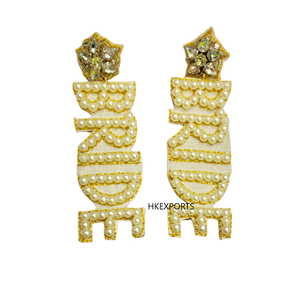 Elegant Pearls & <b>Crystals</b> Beaded Gold Plated Bridal <b>Fashion</b> Hoop Earrings Handcrafted for Wedding Day Glamour - Product Image 1