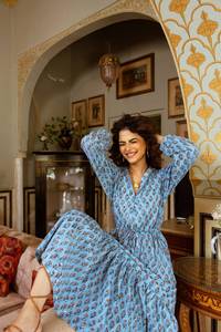Main bloc imprimé coton robe imprimé fleuri longue été Maxi robe Style bohème pur coton léger à la main - Product Image 2