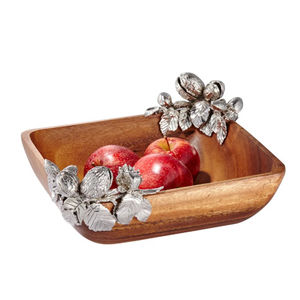 Cuenco de madera de mesa hecho a mano, cuenco para servir aperitivos, cuenco de madera cuadrado de estilo moderno con detalles de metal plateado a precio barato - Product Image 1