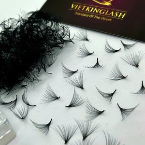 Vente en gros VIETKINGLASH FACTORY, Extensions de cils à base pointue faite à la main, volume complet, éventails préfabriqués foncés, fibre PBT de haute qualité - Product Image 1