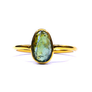 Anillo de fiesta de Plata de Ley 925 clásico de moda para mujer, piedra preciosa de turmalina verde Vermeil de Oro, Plata de Ley 925 chapada en oro - Product Image 1