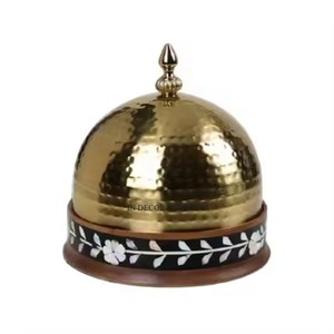 Bol de service pour fruits secs de qualité supérieure, en bois, au design attrayant, finition émaillée, forme ronde, avec couvercle supérieur en métal doré - Product Image 2