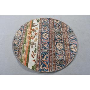 พรมวินเทจทรงกลม ขนาด 3.6x3.7 ฟุต (111x114 ซม.) สีฟ้าลายจุด พรมตุรกี - Product Image 1