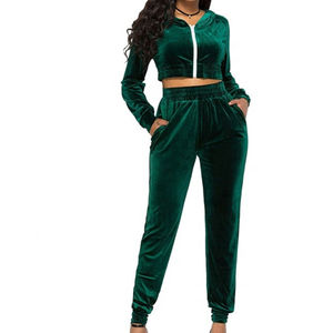 Custom Design Crop Top Suit Hooded Sportswear <b>Velour</b> <b>Women</b> Sweat suit 2 piece set <b>Tracksuit</b> <b>Women</b> with custom logo - Product Image 1