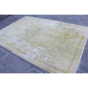 Tapis turc vintage, grand tapis de 6,5 x 9,4 pi (198 x 285 cm), tapis en laine jaune à motifs floraux - Product Image 2