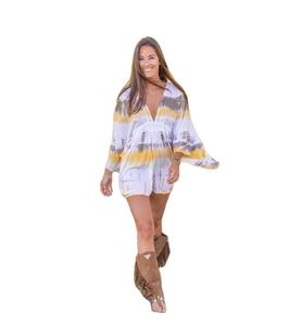 2026 Women's Sexy White Tie Dye Bodycon Dress One Piece Summer Clothing Set with Sleeved <b>Top</b> Mini for Beach - Product Image 1