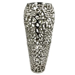Vase de table en aluminium perforé épais de style Art déco, finition nickel antique, pour la décoration de la maison et du bureau - Product Image 3
