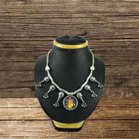 Collar de pintura de cristal Lord Ganesha, ropa de fiesta de plata 925 sólida, aspecto antiguo oxidado, hecho a mano, elegante joyería espiritual India