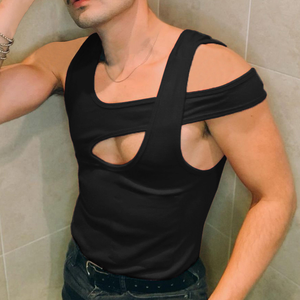 เสื้อกล้ามผู้ชายเสื้อครอปแขนกุดสีทึบเปิดหลังไม่มีสายเว้าแบบกำหนดเอง - Product Image 2