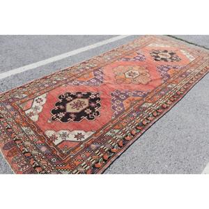 พรมวินเทจตุรกี ขนาดใหญ่ 5.1x12 ฟุต ลายพืชและต้นไม้สีแดงม่วง - Product Image 4