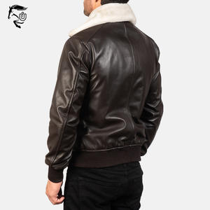 Vente en gros de blouson aviateur unisexe en cuir de mouton marron Street Wear de haute qualité, style décontracté avec fermeture éclair complète, vêtements d'hiver pour hommes - Product Image 5