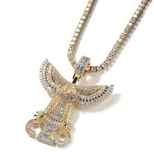 จี้หรูหราแข็ง14K 925เงินสเตอร์ลิงประดับด้วยเพชรโมอิสซาไนต์สีเขียวมรกตตัดเป็นเหลี่ยมสไตล์ฮิปฮอปสำหรับผู้ชาย-ชุบทองสำหรับ - Product Image 3