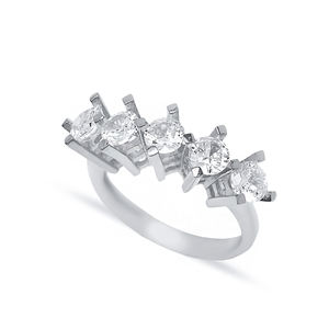 Anillo de compromiso de Plata de Ley 925 delicado claro CZ de cinco piedras, venta al por mayor, joyería de plata de ley 925 hecha a mano - Product Image 4