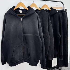 Conjunto de Sudadera con Capucha y Pantalones Deportivos Acampanados con Pedrería Lavada al Ácido para Hombre, Ropa Personalizada de Tallas Grandes - Product Image 1