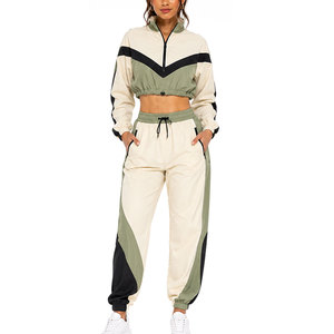 Ensemble de survêtement classique pour femme, coupe courte, avec cordon de serrage, couleur unie, élégant, décontracté, veste d'entraînement et pantalon de jogging, séchage rapide, léger, design personnalisé - Product Image 1