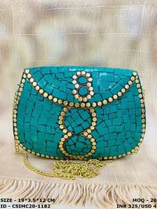 Bolso de mano de noche hecho a mano de artesanos indios para mujer, impresionante monedero de hierro con mosaico, accesorio para fiestas y eventos especiales - Product Image 4