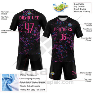 Uniforme de Fútbol Personalizado con Arte Abstracto Sublimado, Negro, Rosa, Azul Claro, 100% Poliéster, Secado Rápido, Ligero - Product Image 3