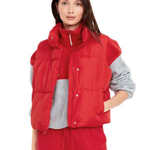 Women's Winter Season Warm Knitted Stand Zipper Closure <b>Polyester</b> <b>Filled</b> Nylon Sleeveless Plus Size Breathable Quilted Puffer - Product Image 1