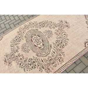 Tapis vintage, tapis turc de 4,5 x 8,3 pieds, tapis uni rose brun - Product Image 4