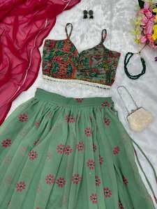 ผ้าจอร์เจียแท้พิมพ์ลายดิจิทัลสีเขียว pista - Product Image 2