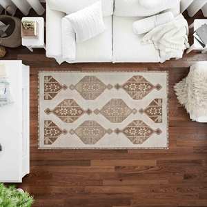 Brown Beige Turkish <b>Rug</b>: <b>Boho</b> Hallway Stair <b>Rug</b>, Printed <b>Rug</b>,Nonwoven Soft <b>Rug</b> - Product Image 3